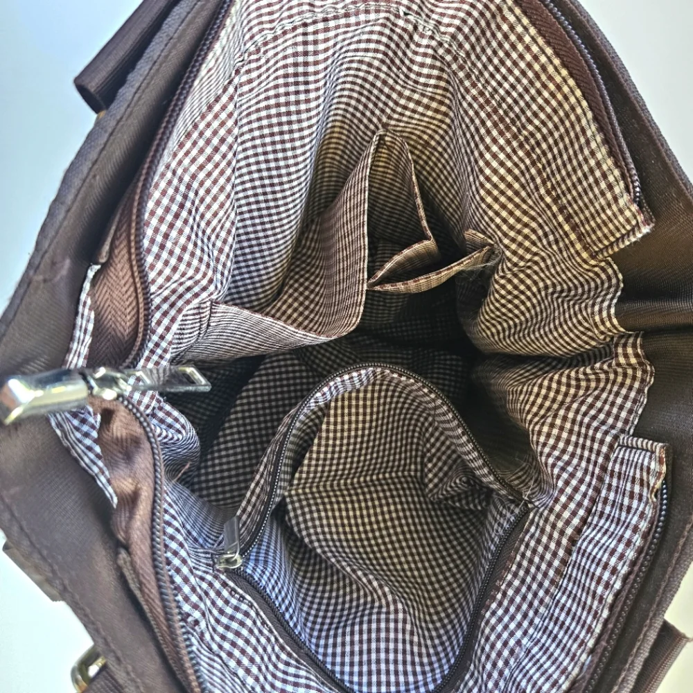 Nylon Brown and Green Basket Weave Shoulder Bag Heavy Duty - Picture 6 of 9